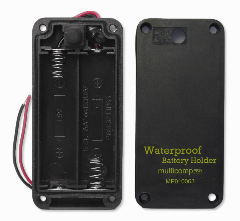 Multicomp PRO MP010063 Battery Holder 2xAA Size 150mm With Switch Screw IP65