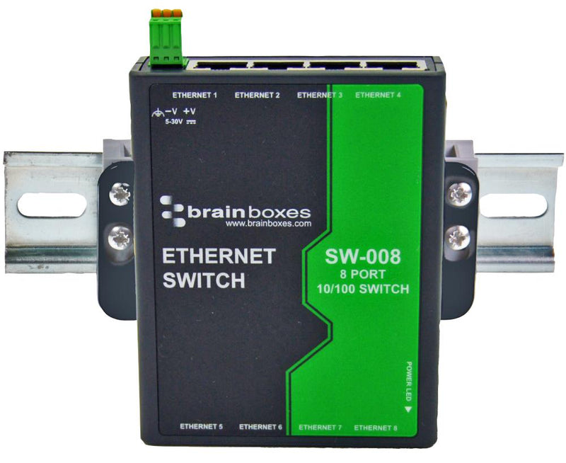 Brainboxes SW-008 Switch 8 Ports Industrial Unmanaged Fast Ethernet DIN Rail / Wall RJ45 x 10Mbps 100Mbps