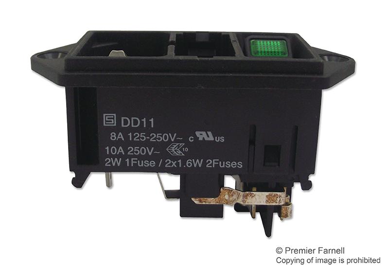 Schurter DD11.0114.1110 DD11.0114.1110 Un-Filtered IEC Power Entry Module 1P Fuseholder 2P Lighted Switch C14 Medical 8 A