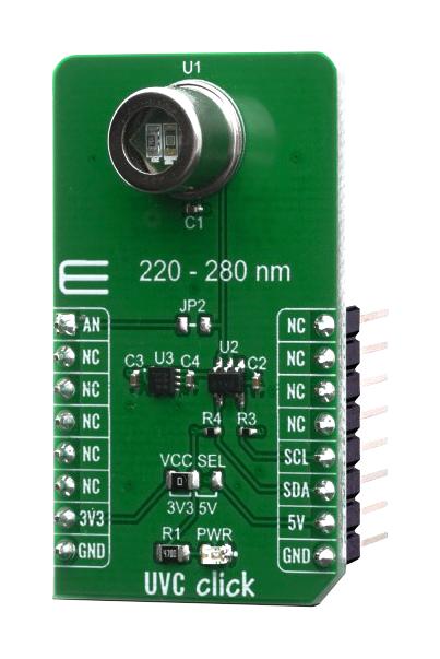 Mikroelektronika MIKROE-4144 MIKROE-4144 Click Board UVC Optical Light GUVC-T21GH Analog I2C Mikrobus 3.3 V/5 V