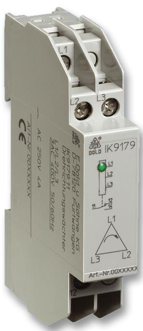 DOLD & SOEHNE IK 9179.11 3AC 50/60HZ 400V Phase Monitoring Relay, Sequence, IK 9179 Series, SPST-NC, DIN Rail, Screw, 230 VAC