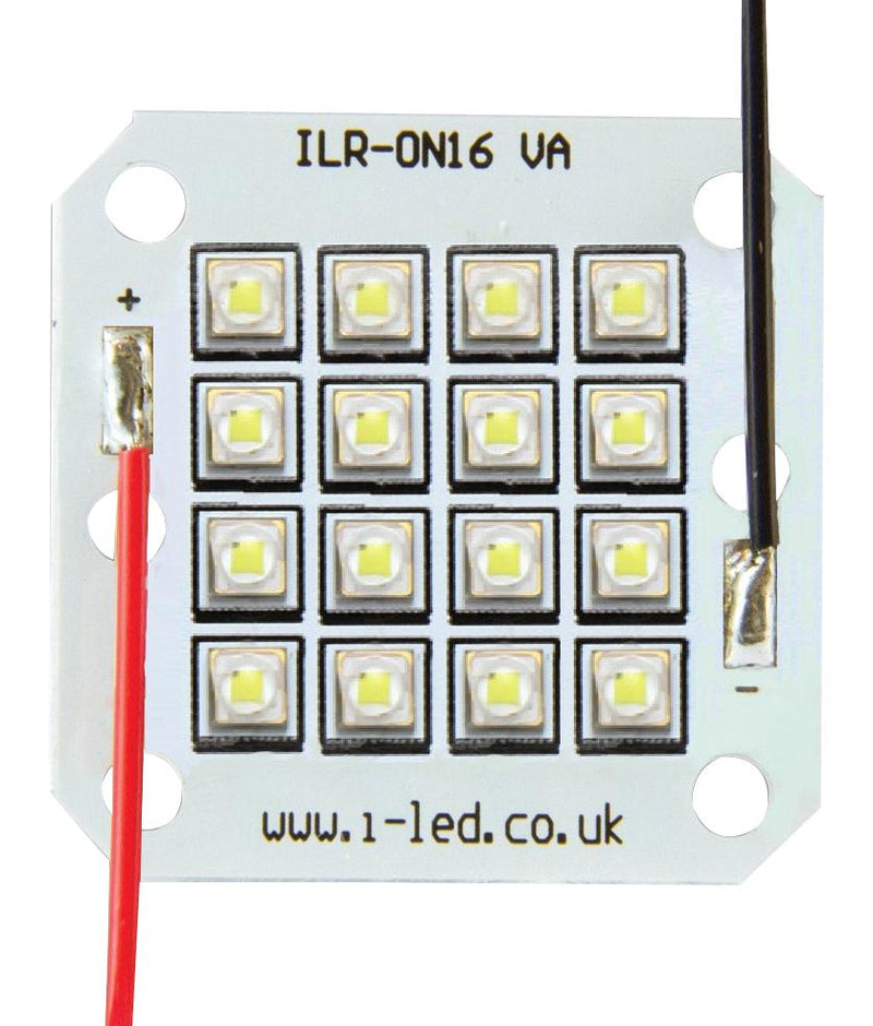 Intelligent LED Solutions ILR-IO16-85SL-SC201-WIR200. IR Module 16 Chip 850 nm 16.48 W/Sr Square PCB/M3 Hole 46.4 V 200 mm Red & Black New