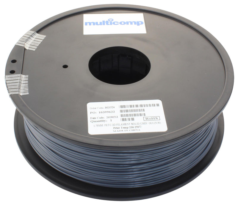 Multicomp MC011470 3D Printer Filament Petg 1.75 mm Solid Grey 250 &deg;C Melting Temp