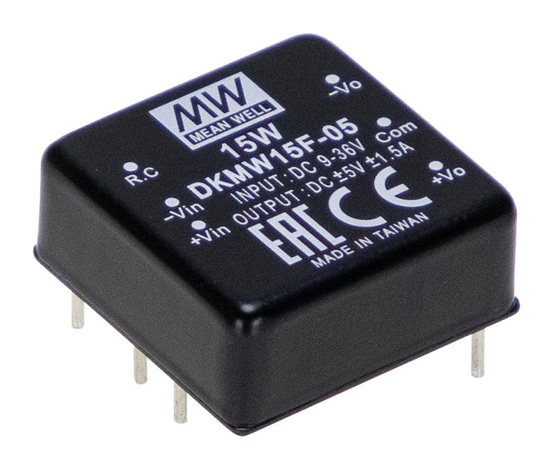 Mean Well DKMW15F-05 DKMW15F-05 Isolated Through Hole DC/DC Converter 4:1 15 W 2 Output 5 V 1.5 A