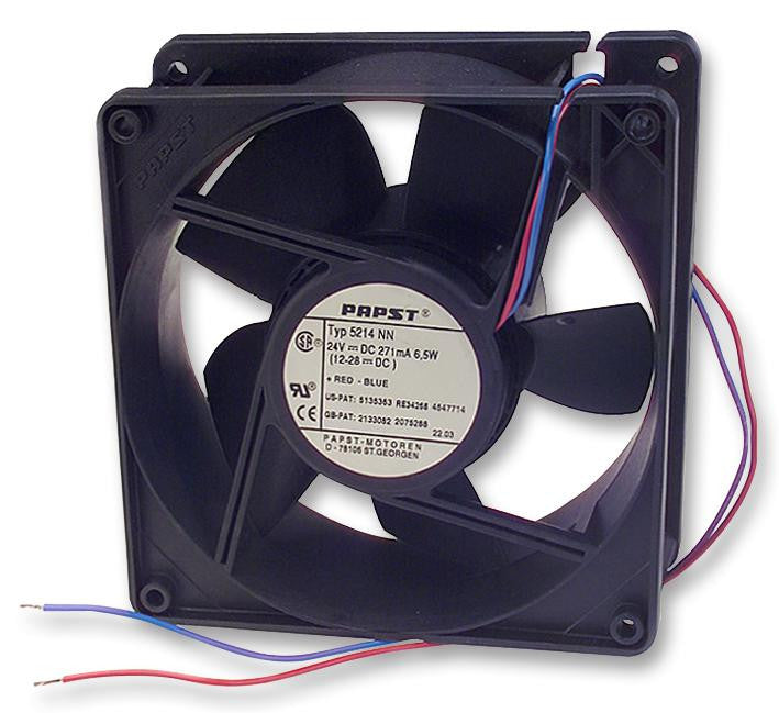 EBM-PAPST 5214NN Axial Fan, 5200N Series, IP54, IP68, 24 V, DC, 127 mm, 38 mm, 46 dBA, 127.1 cu.ft/min