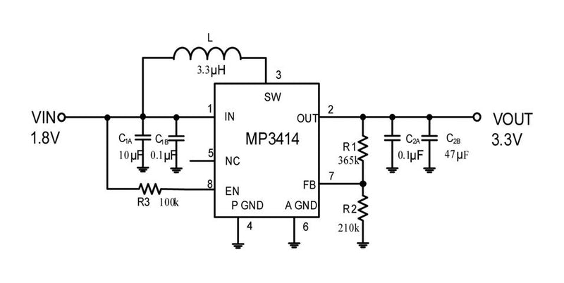 Monolithic Power Systems (MPS) MP3414DJ-LF-P DC-DC Switching Synchronous Boost Regulator 600mV-4V in 1.8V to 4V out 1.8A 1.8MHz TSOT-23-8