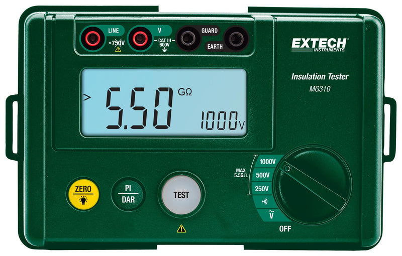 Extech Instruments MG310 Insulation Tester Multifunction 250V 500V 1kV 0ohm to 5.5Gohm 0 &deg;C 40 100 mm