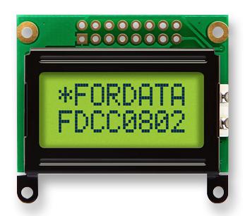 FORDATA FC0802C00-FHYYBW-51*K Alphanumeric LCD, 8 x 2, Black on Yellow / Green, 5V, English, Euro, Transflective