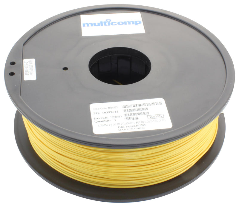 Multicomp MC011471 3D Printer Filament Petg 1.75 mm Solid Gold 250 &deg;C Melting Temp