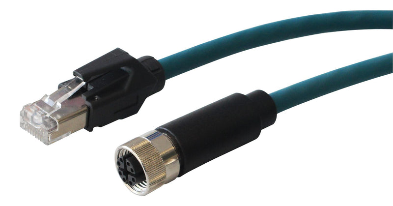 Bulgin PXPTPU12FBF08XRJ050PU Sensor Cable Cat6a M12 Straight 8 Position Receptacle RJ45 Plug 5 m 16.4 ft