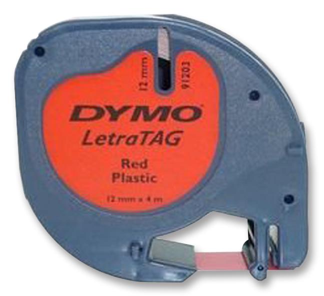 DYMO S0721630 Label Printer Tape, Plastic, Black on Red, 4 m