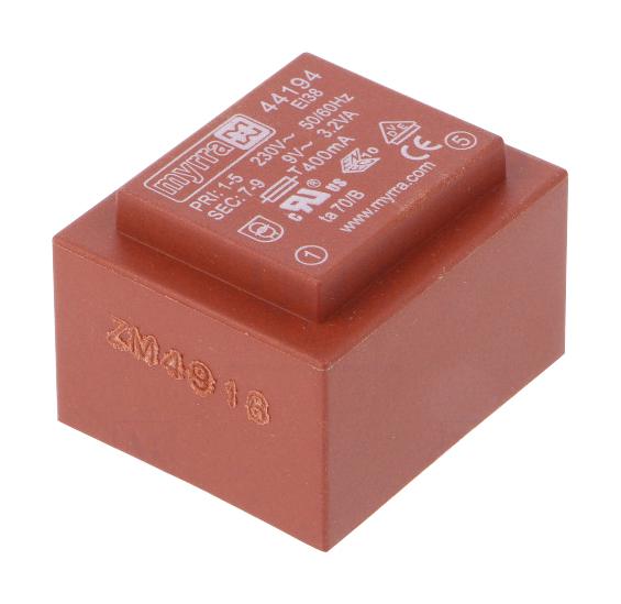 Myrra 44194 44194 PCB Transformer EI 38 x 13.6 Encapsulated Safety Isolating 230V 9V 3.2 VA 50Hz / 60Hz