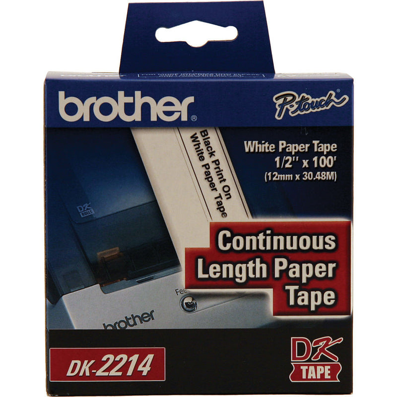 Brother DK2214 0.47" Black Print On White Tape (100'/30.4 m)