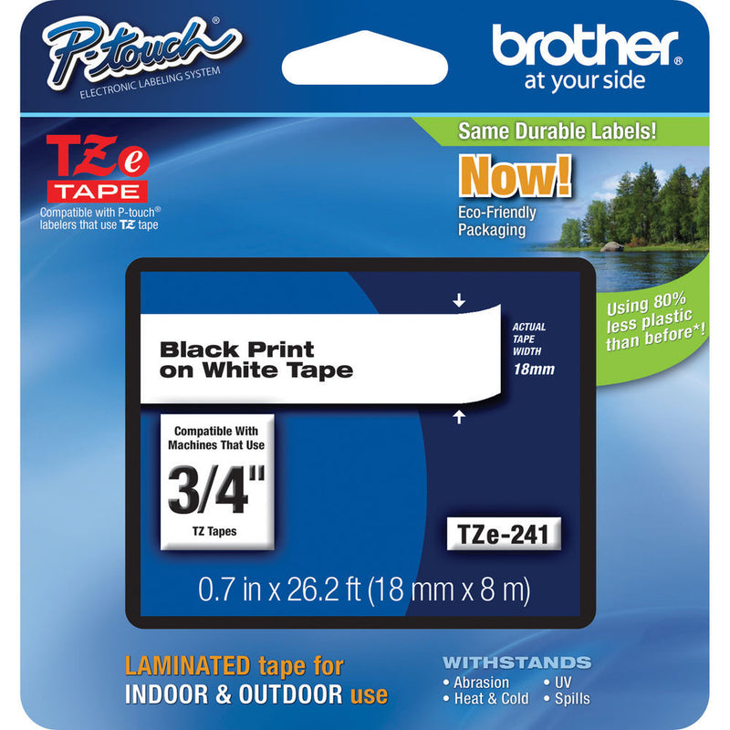 Brother TZe241 Laminated Tape for P-Touch Labelers (Black on White, 0.7" x 26.2')