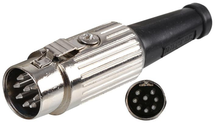 DELTRON COMPONENTS 590-0800 DIN Audio / Video Connector, Locking, 8 Contacts, Plug, Cable Mount, Silver Plated Contacts