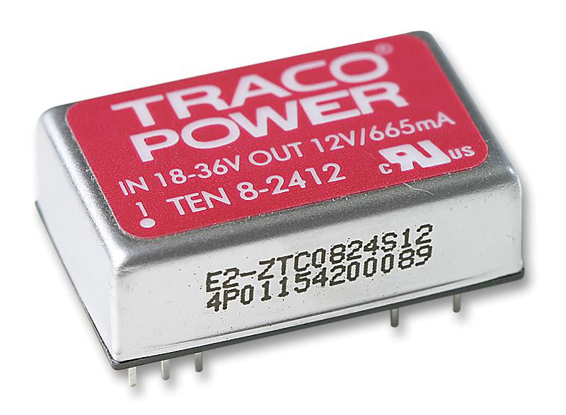 TRACOPOWER TEN 8-2412 Isolated Board Mount DC/DC Converter, Metal Case, 1 Output, 8 W, 12 V, 665 mA