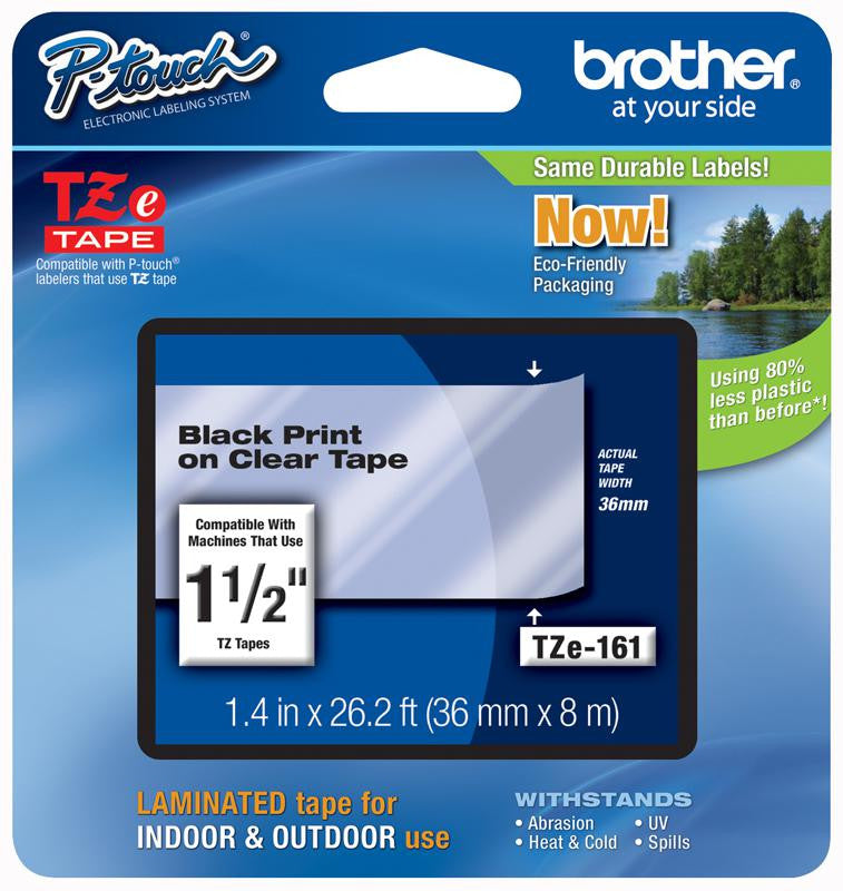 BROTHER TZE-161 TAPE, BLACK ON CLEAR, 36MM W, 8M L