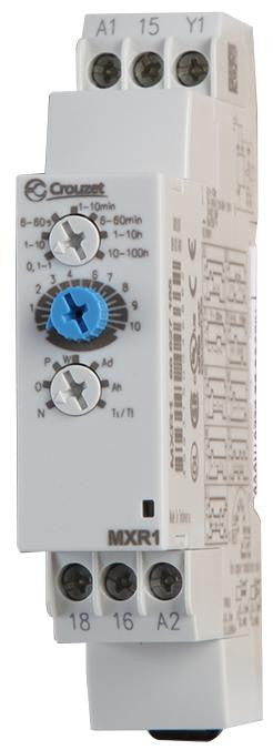 CROUZET AUTOMATION 88827185 Analogue Timer, MXR1 Series, Multifunction, 0.1 s, 100 h, 7 Ranges, 1 Changeover Relay