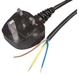 PRO ELEC PE01027 UK Plug to Bare Ends Power Cord, 3m Black