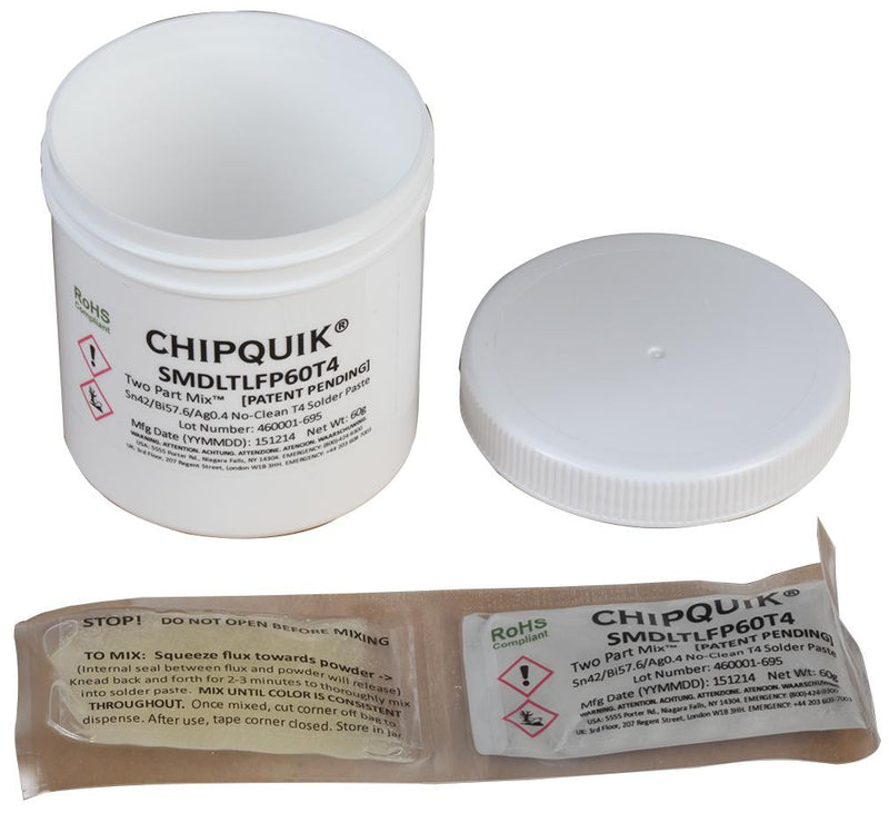 CHIP QUIK SMDLTLFP60T4 SOLDER PASTE, SN, BI, AG, 138DEG C, 60G