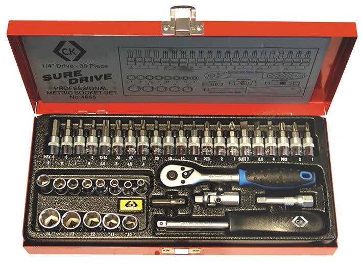 CK TOOLS T4655 Sure Drive 1/4" Socket Set, 39 Piece