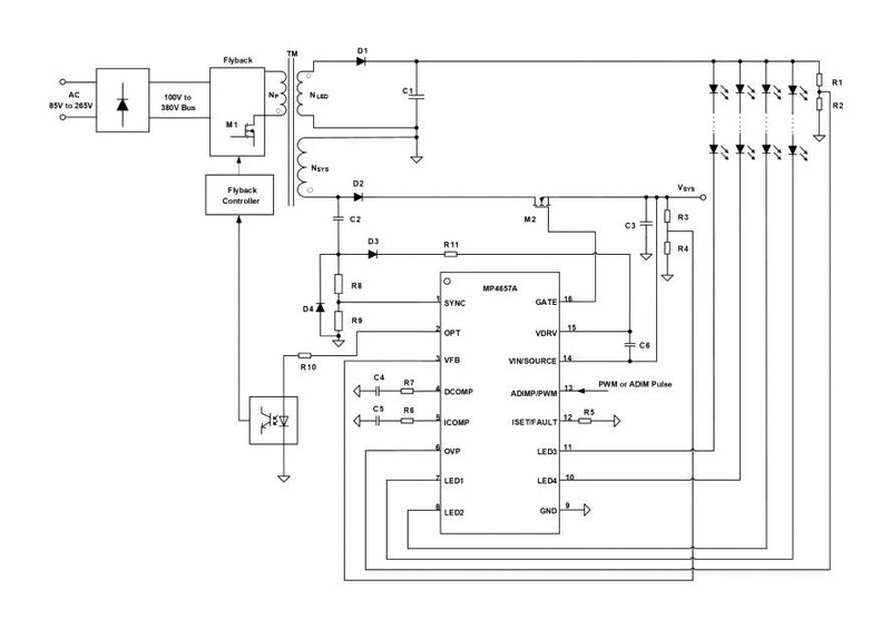 Monolithic Power Systems (MPS) MP4657AGS-P LED Driver AC / DC 1A -40 to 125 &deg;C Flyback 4 Outputs 80V SOIC-16