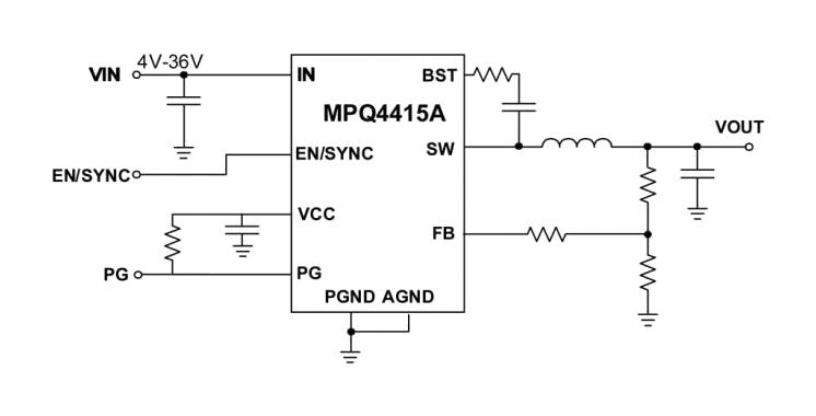 Monolithic Power Systems (MPS) MPQ4415AGQB-Z MPQ4415AGQB-Z DC-DC Switching Synchronous Buck Regulator 4V-36V in 800mV to 30.6V out 1.5A 2.2MHz QFN-13