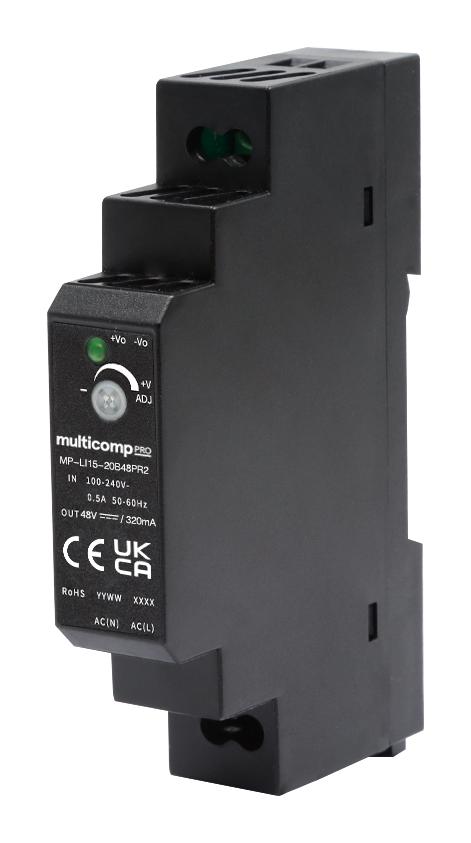 Multicomp PRO MP-LI15-20B48PR2 AC/DC DIN Rail Power Supply (PSU) ITE 1 Output 15.4 W 48 VDC 320 mA