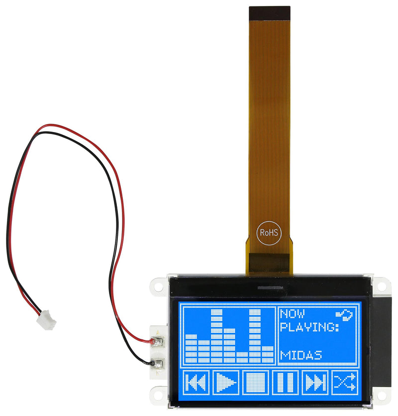 Midas MDCOG128064C6W-BNMLW Graphic LCD 128 x 64 Pixels White on Blue 3V Parallel SPI No Font Transmissive