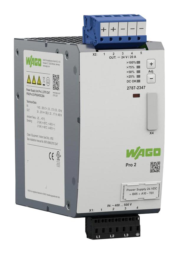 Wago 2787-2347 2787-2347 AC/DC DIN Rail Power Supply (PSU) ITE &amp; Laboratory 1 Output 480 W 24 V 20 A