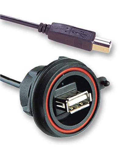 BULGIN PX0844/A/0M50/B USB Cable, USB Type A Receptacle, USB Type B Plug, 500 mm, 19.7 ", USB 2.0, Black