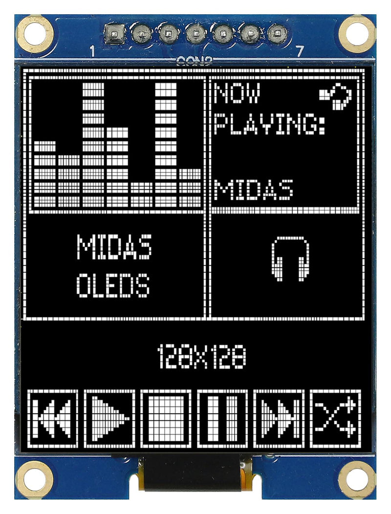 Midas MDOB128128CV-WS Graphic Oled 128 x Pixels White on Black 3.3V SPI 34.2mm 45.5mm -40 &deg;C