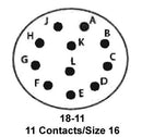 ITT Cannon KPT07F18-11S KPT07F18-11S Circular Connector KPT Jam Nut Receptacle 11 Contacts Solder Socket Bayonet 18-11