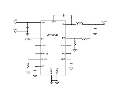 Monolithic Power Systems (MPS) MPQ9842GL-P DC-DC Switching Synchronous Buck Regulator Adjustable 3.3 V to 36 in 0.8 /2 A QFN-16