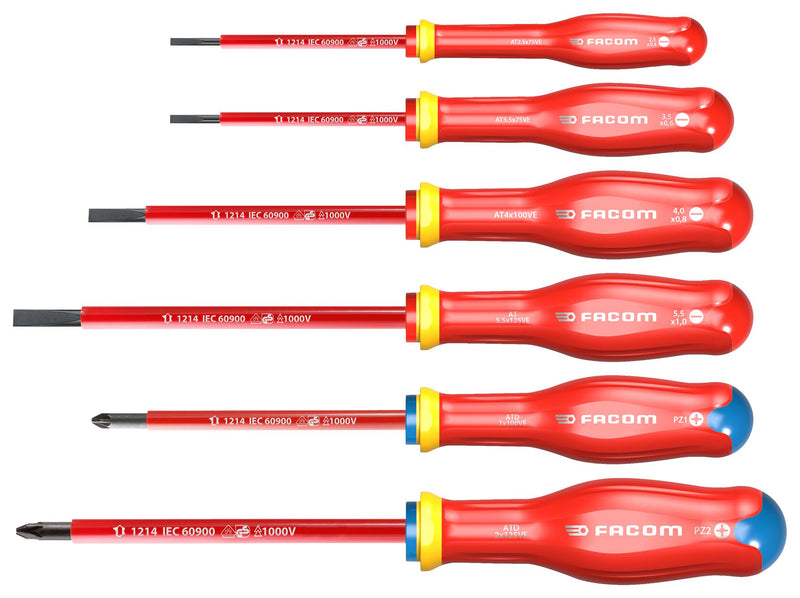 Facom ATDVE.J6PB ATDVE.J6PB Screwdriver Set Slotted Pozidriv 6 Piece