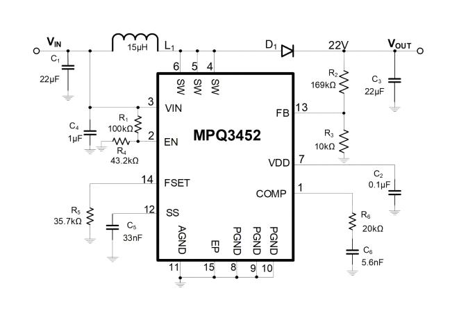 Monolithic Power Systems (MPS) MPQ3452DL-AEC1-LF-P DC-DC Switching Synchronous Buck Regulator Adjustable 3.1 to 22 V in /3 A QFN-14