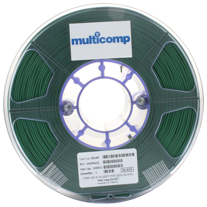 Multicomp MC011447 3D Printer Filament ABS 1.75 mm Pine Green 260 &deg;C Melting Temp