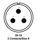 ITT Cannon MS3106E20-19S MS3106E20-19S Circular Connector MIL-DTL-5015 Series Straight Plug 3 Contacts Solder Socket Threaded 20-19