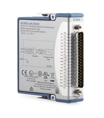 NI 784400-02 Voltage Module C Series NI-9202 10 Ksps 24 bit 16 I/P &plusmn; V cDAQ/RIO Dsub Conformal Coat