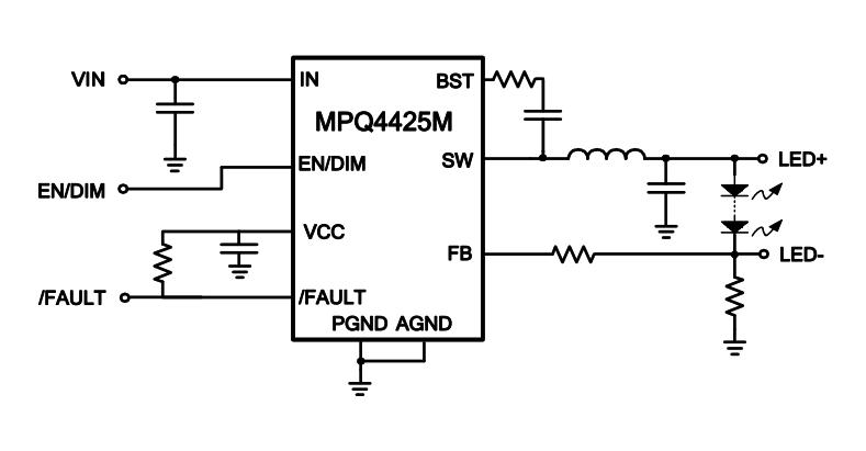 Monolithic Power Systems (MPS) MPQ4425MGQB-AEC1-P LED Driver 1 Output Synchronous Buck 4 V to 36 Input 2.2 MHz 1.5 A QFN-13