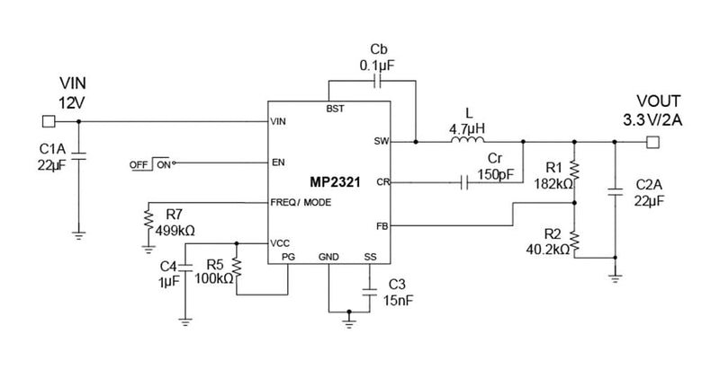 Monolithic Power Systems (MPS) MP2321GD-P DC-DC Switching Synchronous Buck Regulator 4V-19V in 600mV to 19V out 2A QFN-14