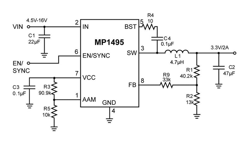 Monolithic Power Systems (MPS) MP1495SGJ-P DC-DC Switching Synchronous Buck Regulator 4.5V-16V in 800mV to 15.2V out 3A 500kHz TSOT-23-8 New