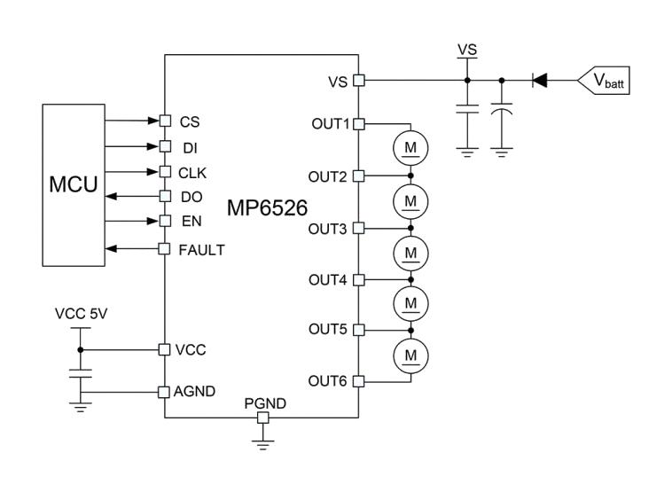 Monolithic Power Systems (MPS) MP6526GY-Z MP6526GY-Z Motor Driver/Controller Half Bridge 5 Outputs 7 V to 28 Supply 900 mA Output SOIC-28