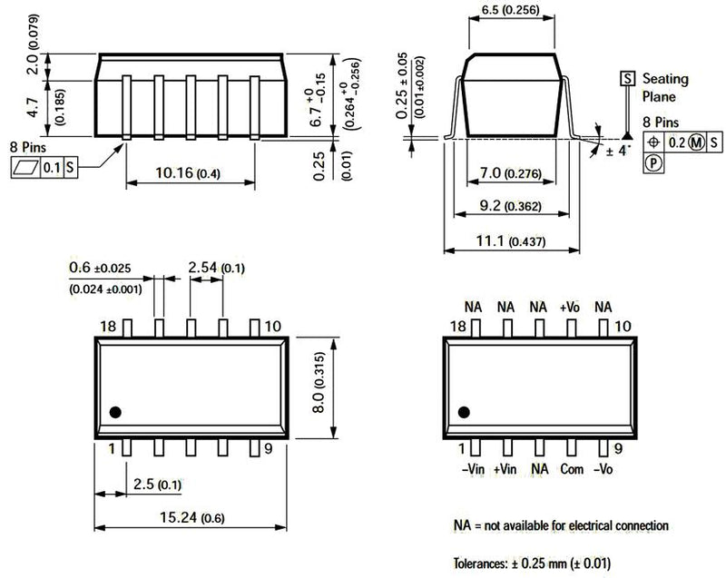 Traco Power TSM 1205D TSM 1205D Isolated Surface Mount DC/DC Converter ITE 1:1 1 W 2 Output 5 V 100 mA