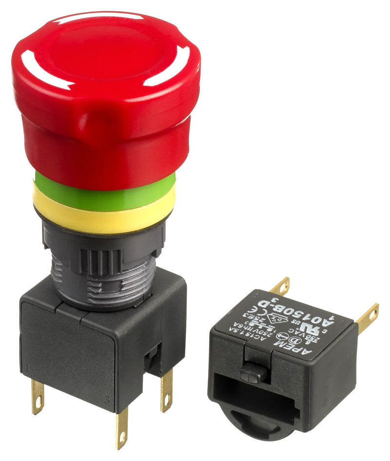 Apem A01ES-DF1+A0154B-D+A01YL1 Emergency Stop Switch DPST-NC Twist to Release Quick Connect Solder 6 A 250 V