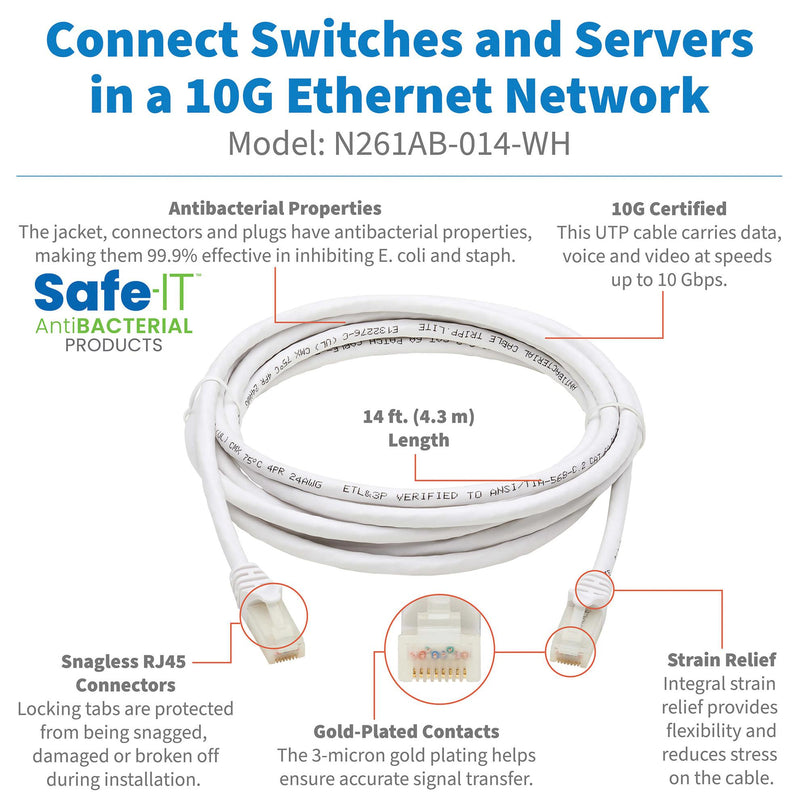 TRIPP-LITE N261AB-014-WH N261AB-014-WH Enet Cable RJ45 PLUG-PLUG 14FT White