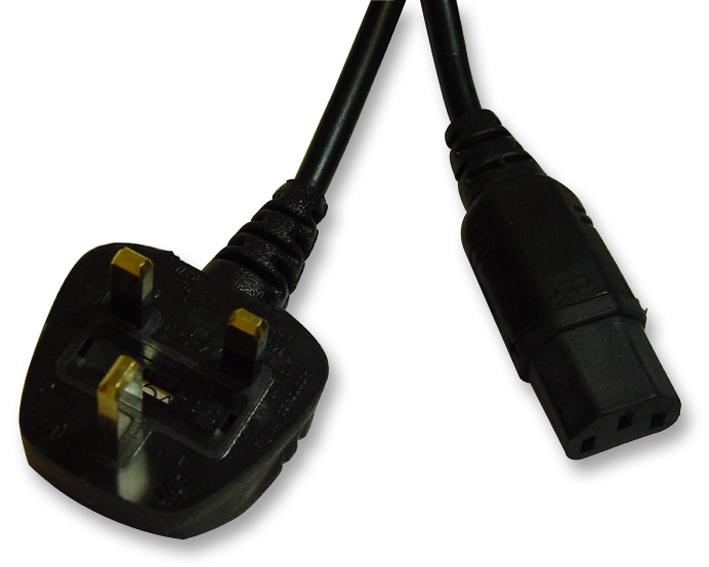 PRO Elec PE01058 PE01058 Mains Power Cord With Fuse Plug UK to IEC 60320 C13 1 m 5 A Black