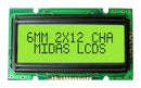 Midas MC21205A6W1-SPTLY Alphanumeric LCD 12 x 2 Black on Yellow / Green 5V Parallel English Japanese Transflective