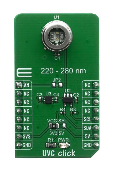 Mikroelektronika MIKROE-4144 MIKROE-4144 Click Board UVC Optical Light GUVC-T21GH Analog I2C Mikrobus 3.3 V/5 V