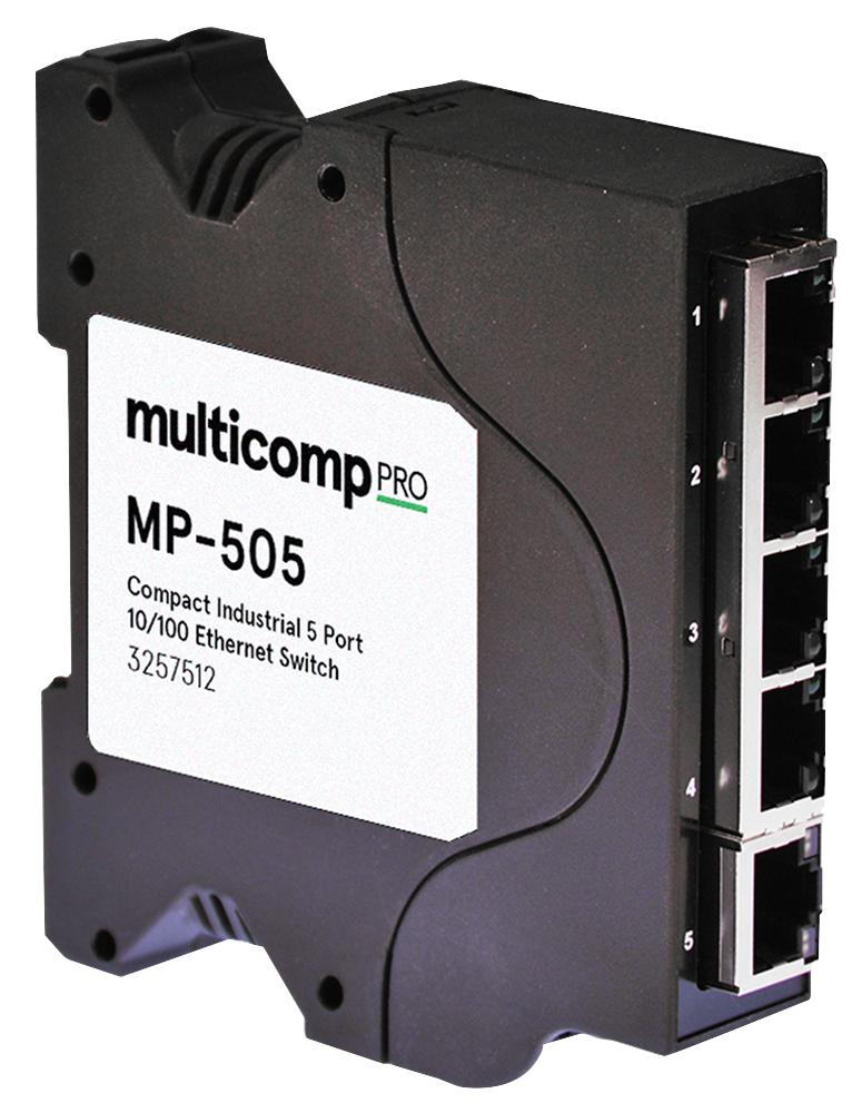 Multicomp PRO MP-505 Switch 5 Ports Industrial Unmanaged Fast Ethernet DIN Rail RJ45 x 10Mbps 100Mbps